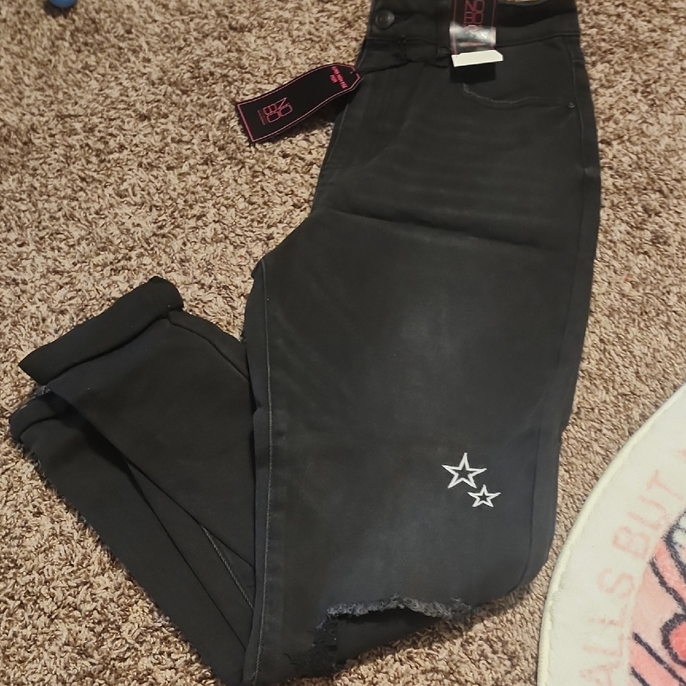 Black Jeans with Star Embroidery